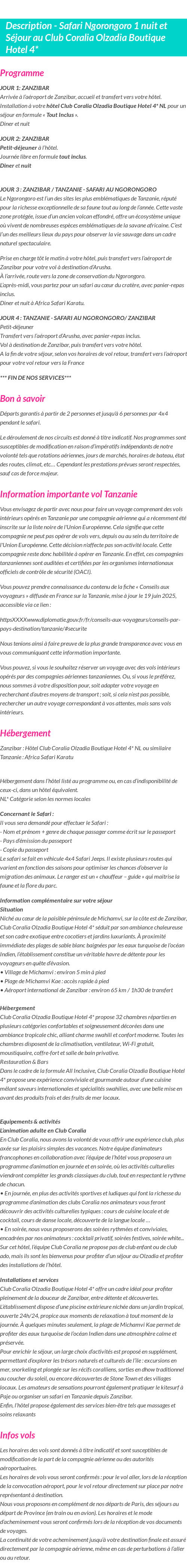 Détails du séjour
