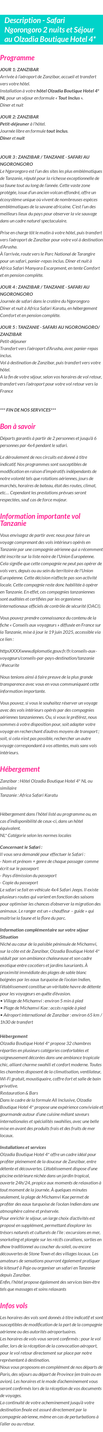 Détails du séjour