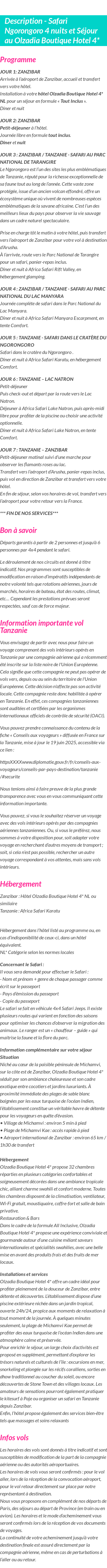 Détails du séjour