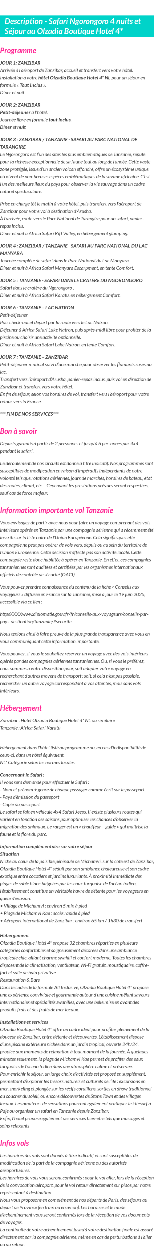 Détails du séjour
