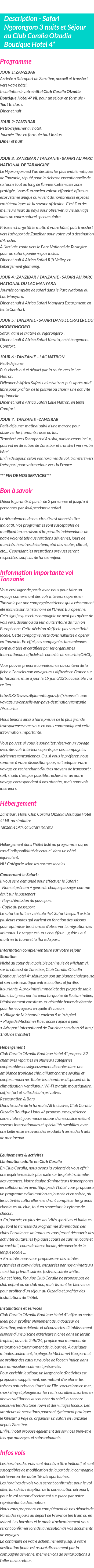 Détails du séjour