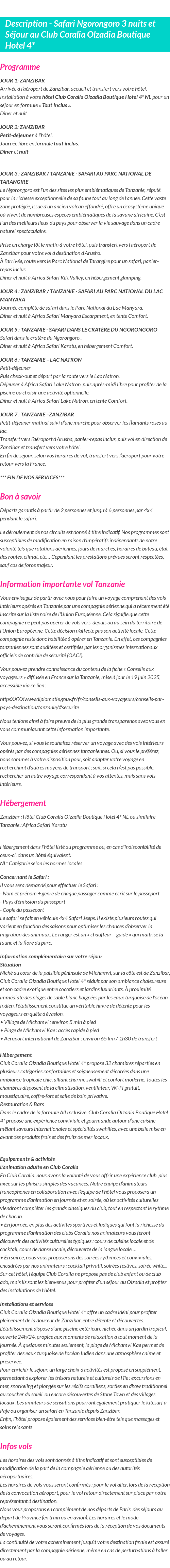 Détails du séjour