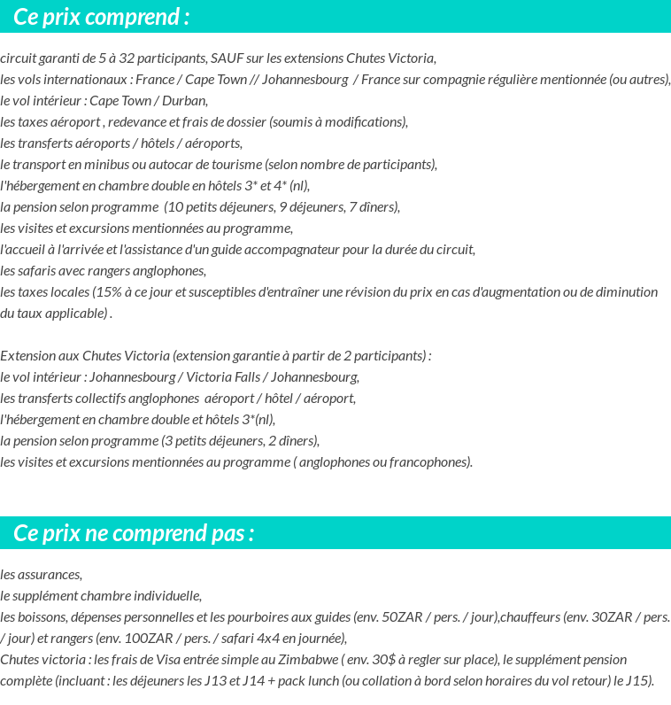 Conditions tarifaires