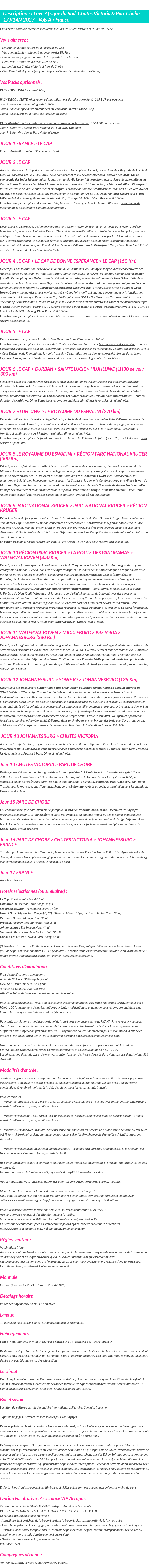 Détails du séjour
