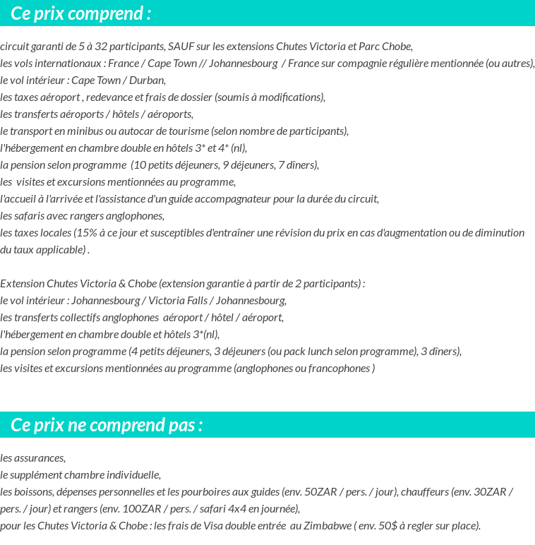 Conditions tarifaires