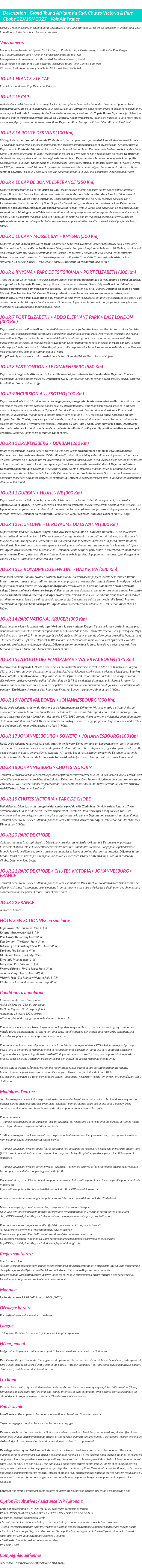 Détails du séjour