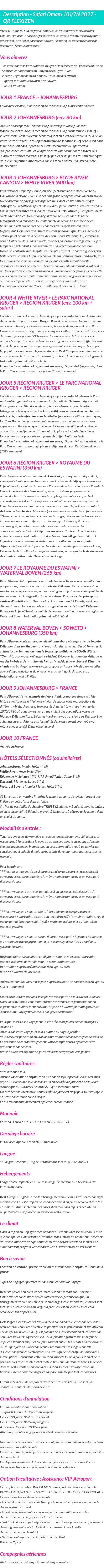 Détails du séjour