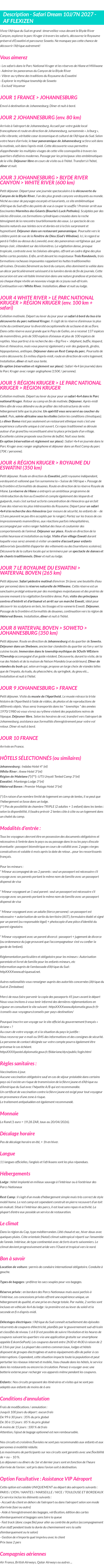 Détails du séjour