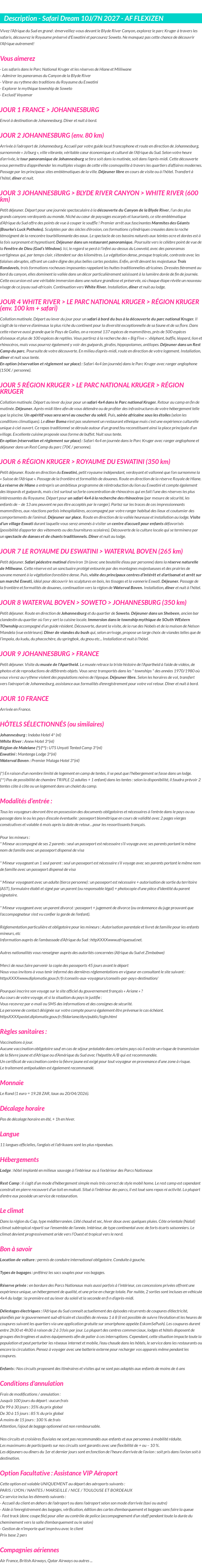 Détails du séjour