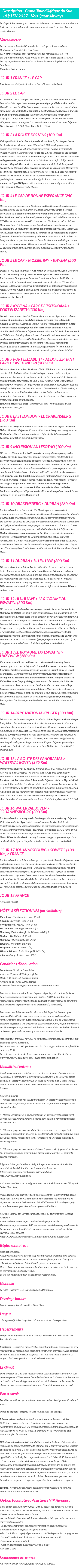 Détails du séjour