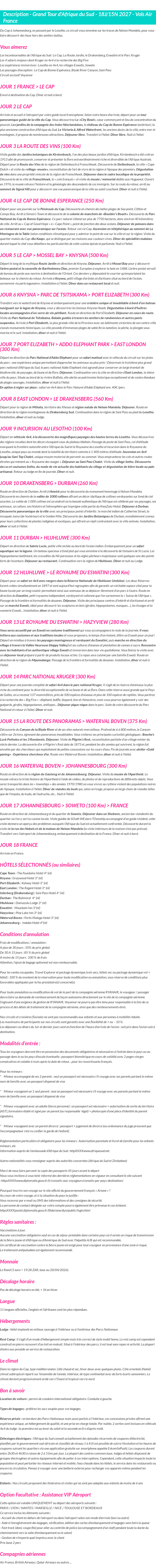 Détails du séjour