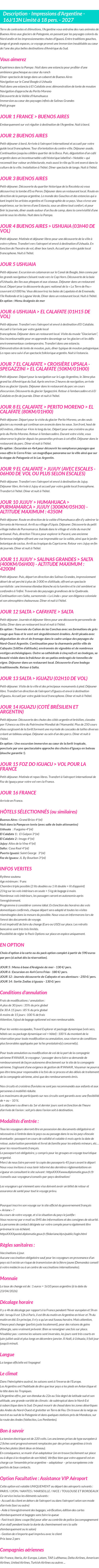 Détails du séjour