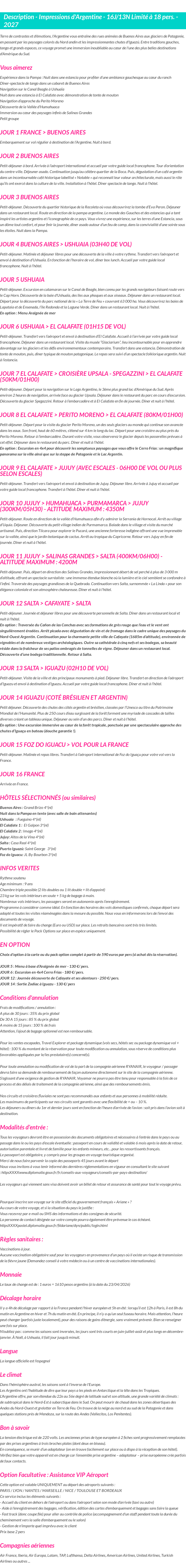 Détails du séjour