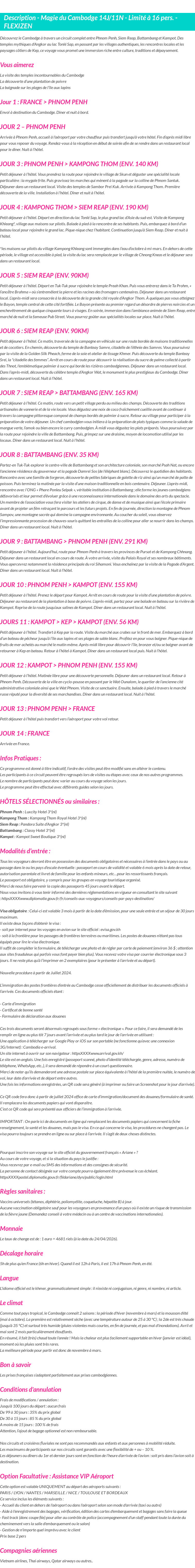 Détails du séjour