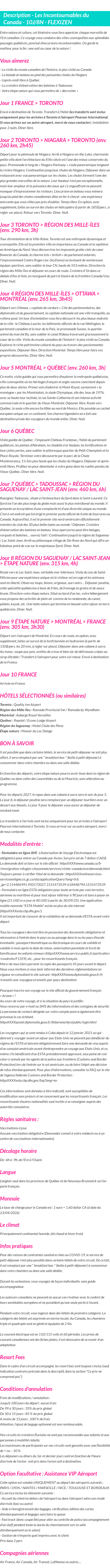 Détails du séjour