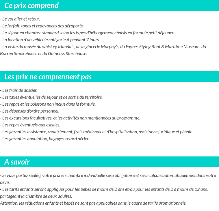Conditions tarifaires