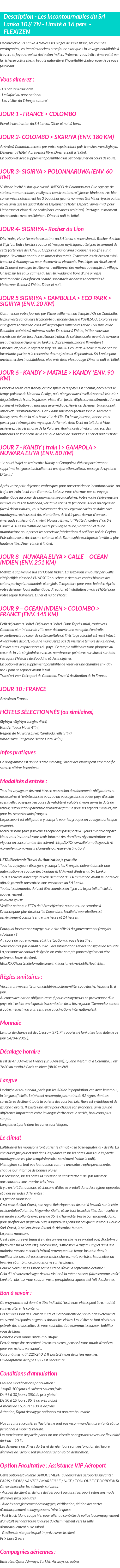 Détails du séjour