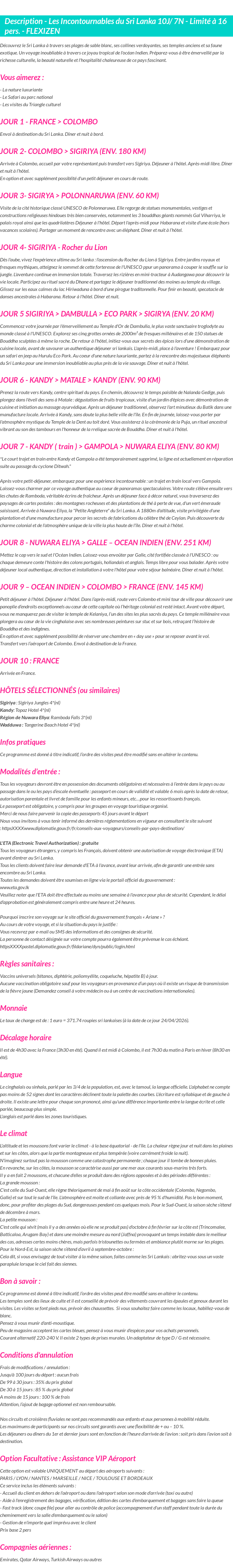 Détails du séjour