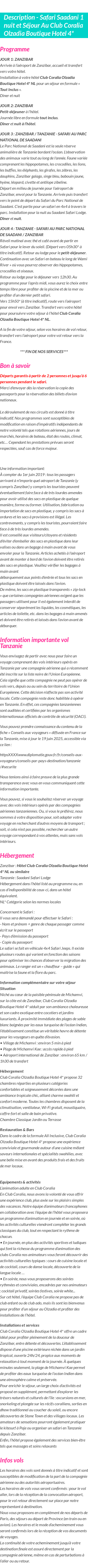 Détails du séjour