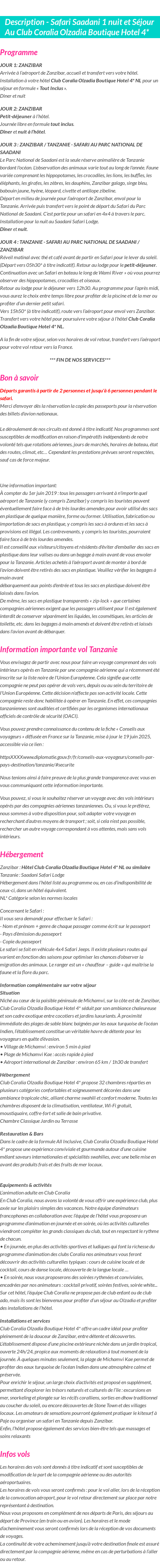 Détails du séjour