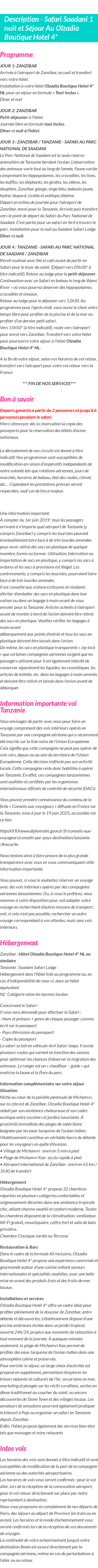 Détails du séjour