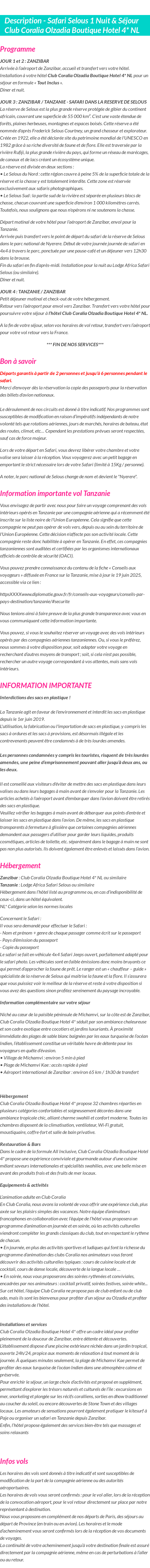 Détails du séjour