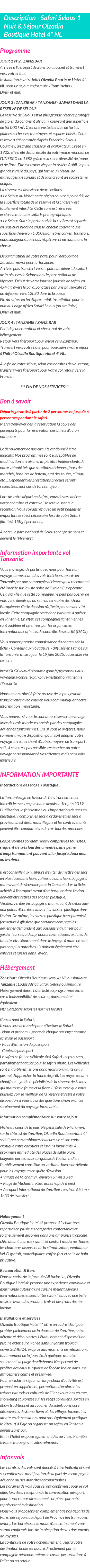 Détails du séjour