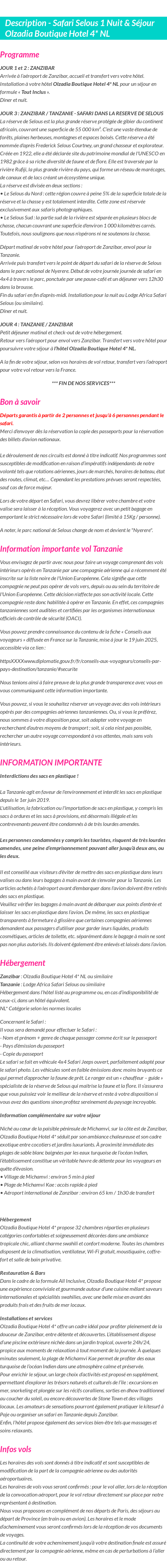 Détails du séjour