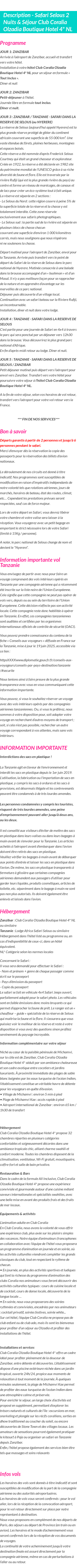 Détails du séjour