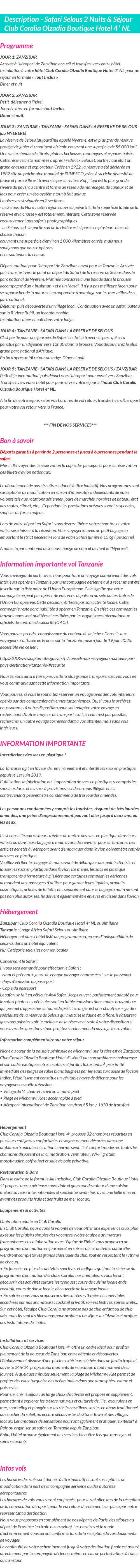 Détails du séjour