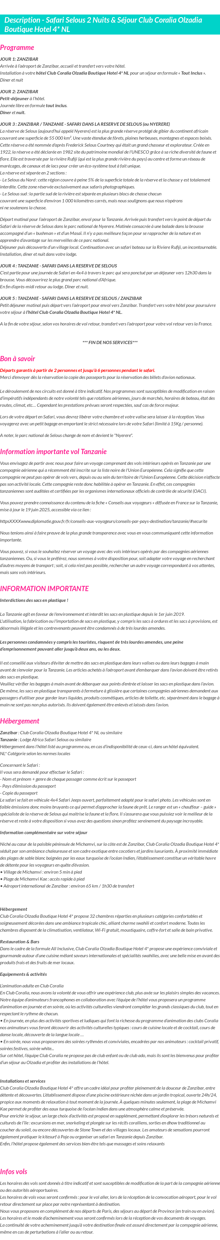 Détails du séjour
