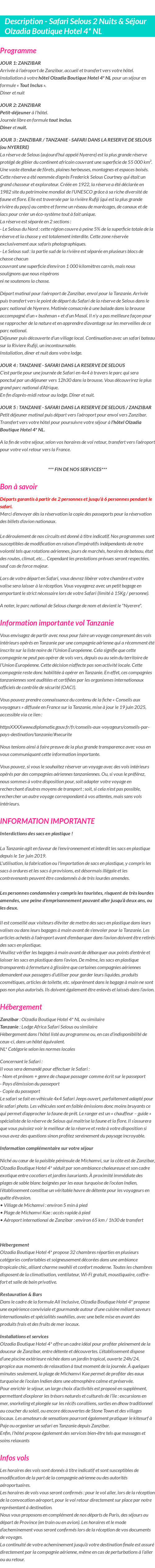 Détails du séjour