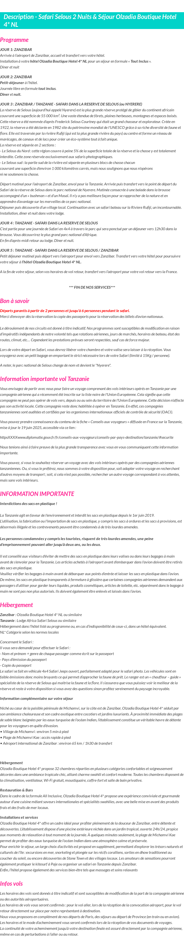 Détails du séjour