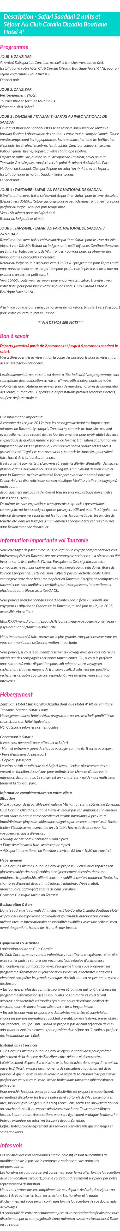 Détails du séjour