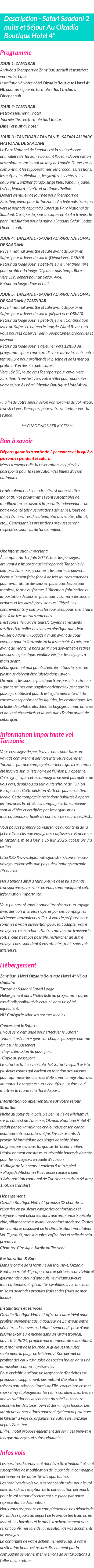 Détails du séjour