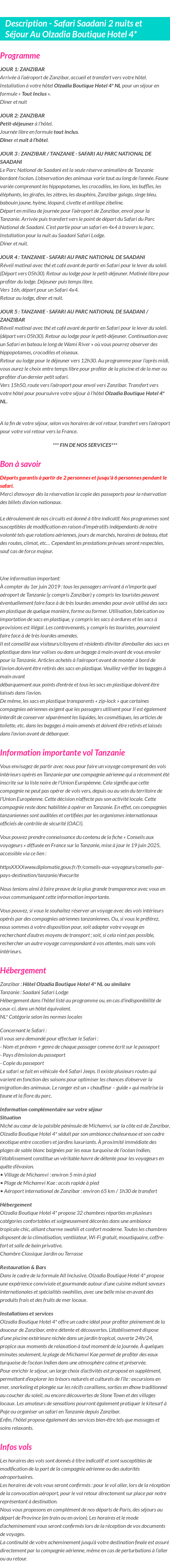 Détails du séjour