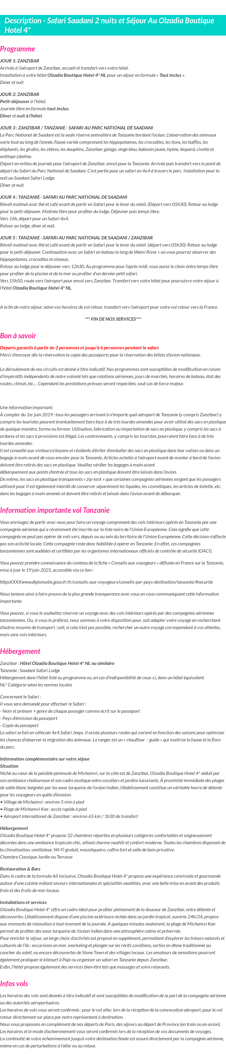Détails du séjour