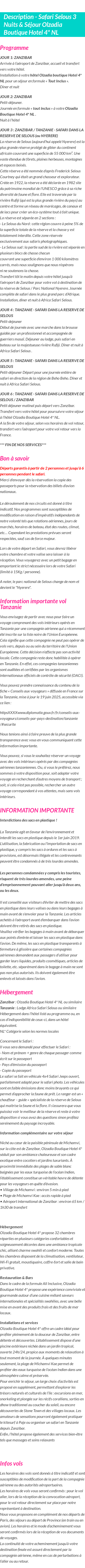 Détails du séjour