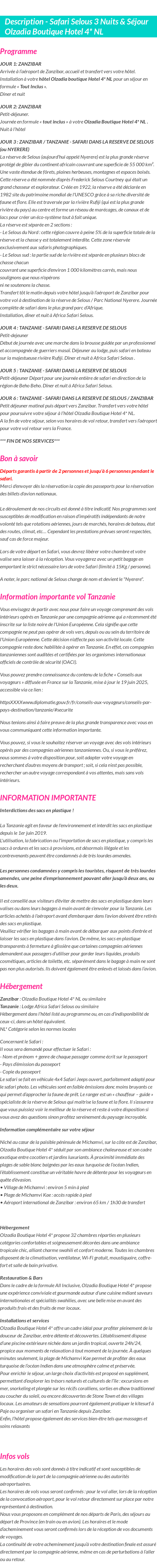 Détails du séjour