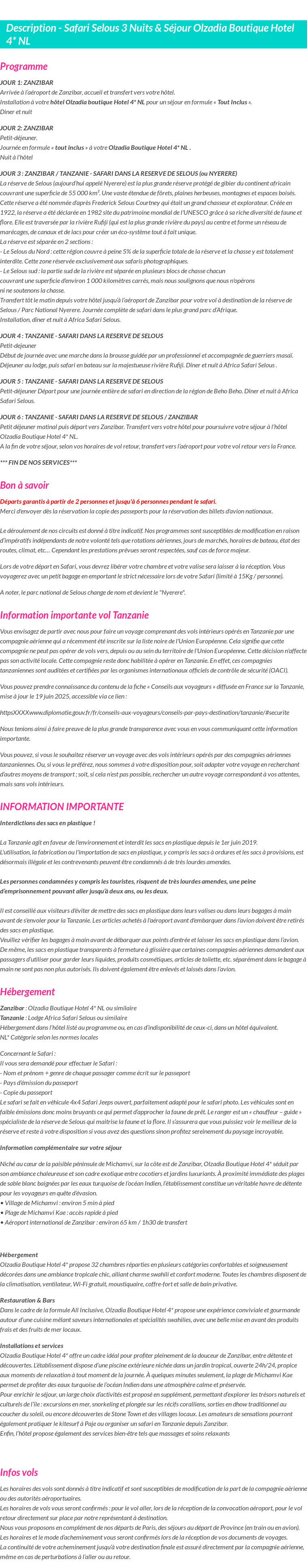 Détails du séjour