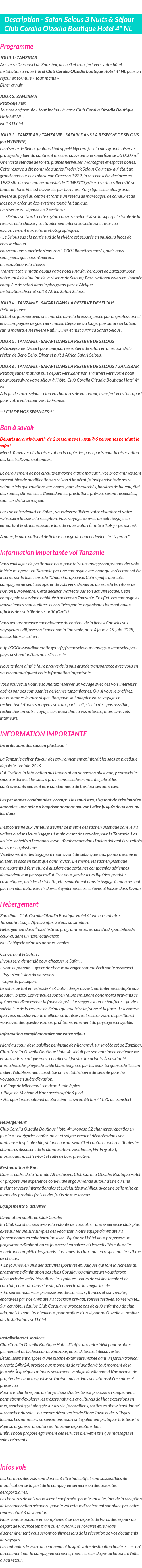 Détails du séjour