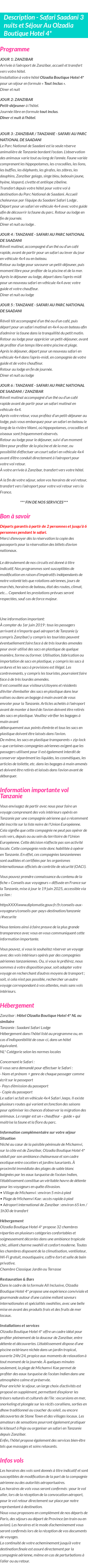 Détails du séjour