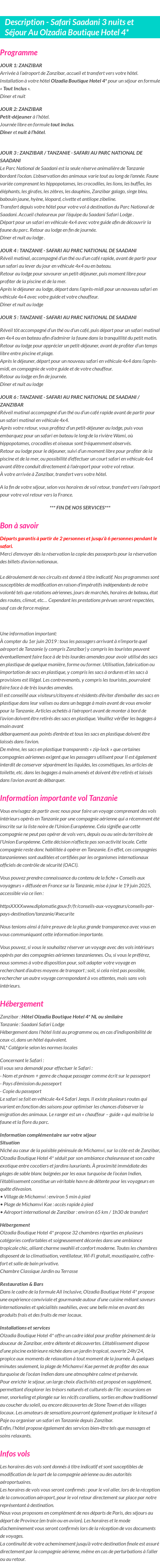 Détails du séjour