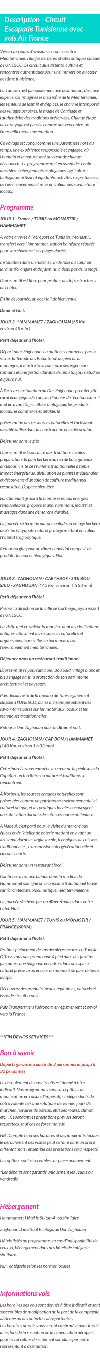 Détails du séjour