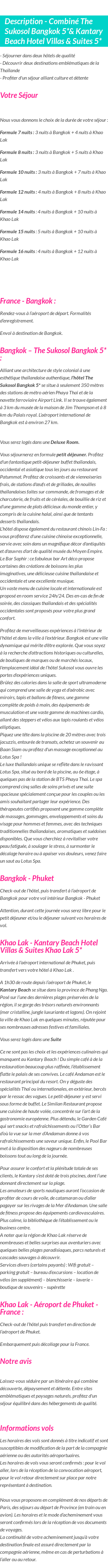 Détails du séjour