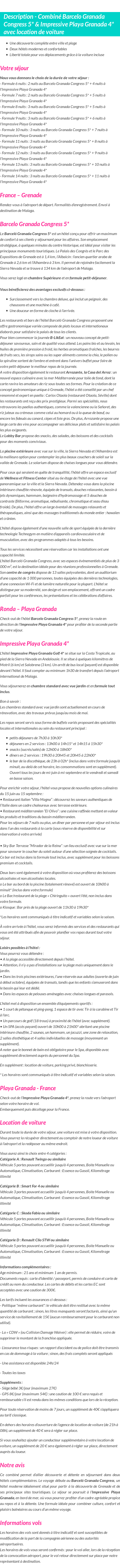 Détails du séjour