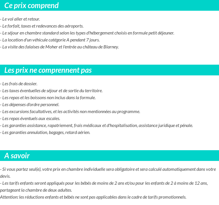Conditions tarifaires