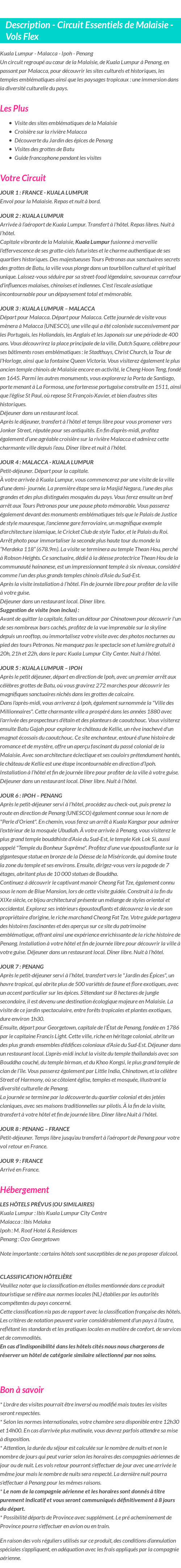 Détails du séjour