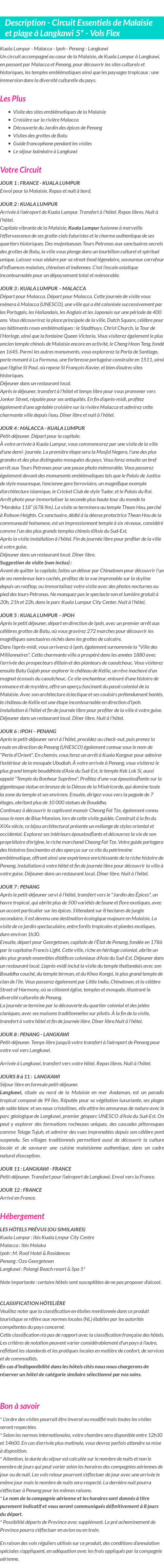 Détails du séjour
