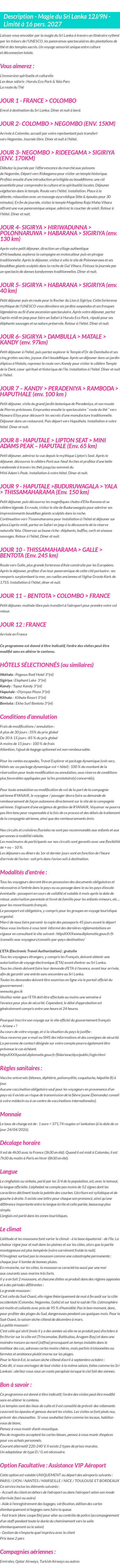 Détails du séjour